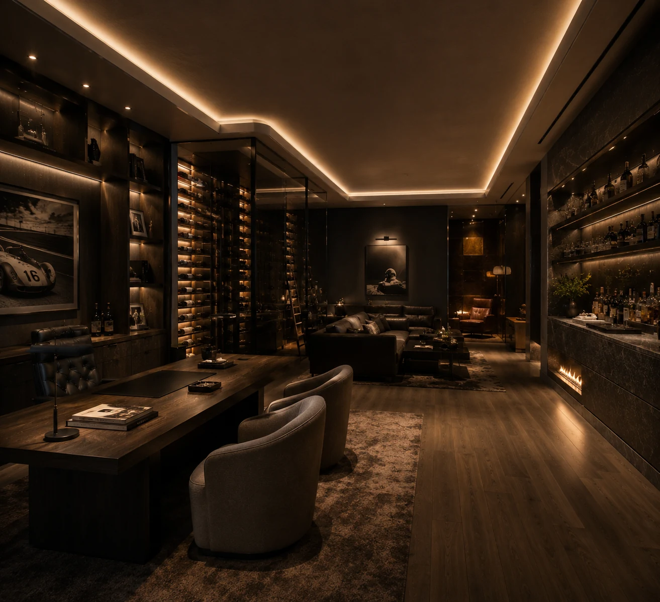 Lounge and wine room on the lower level