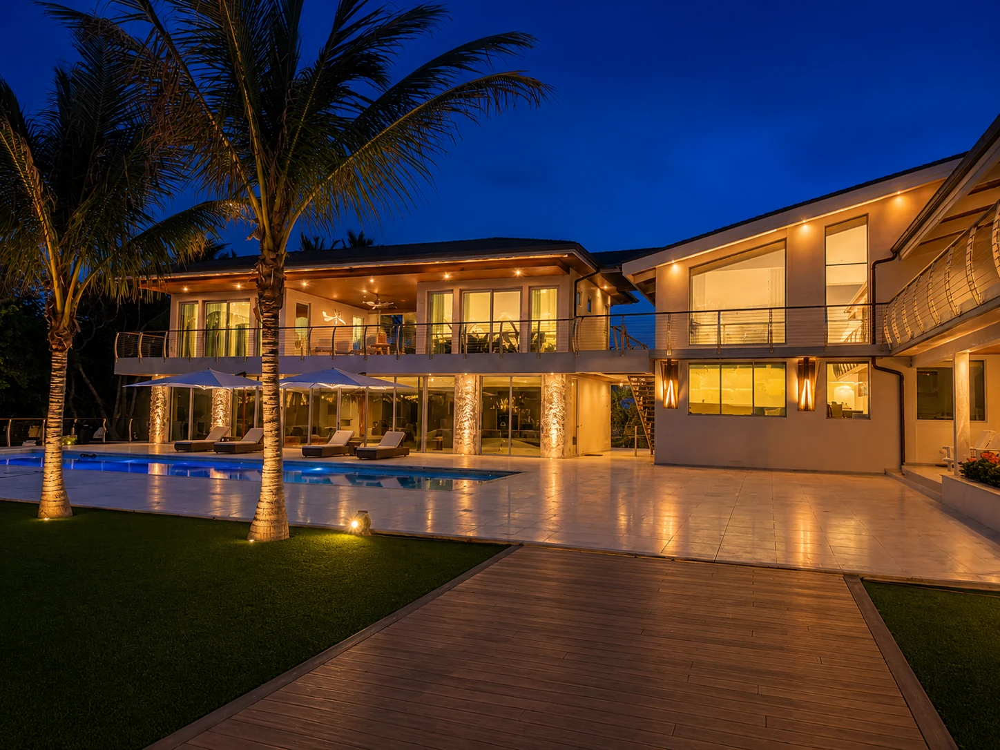 The house lit at night
