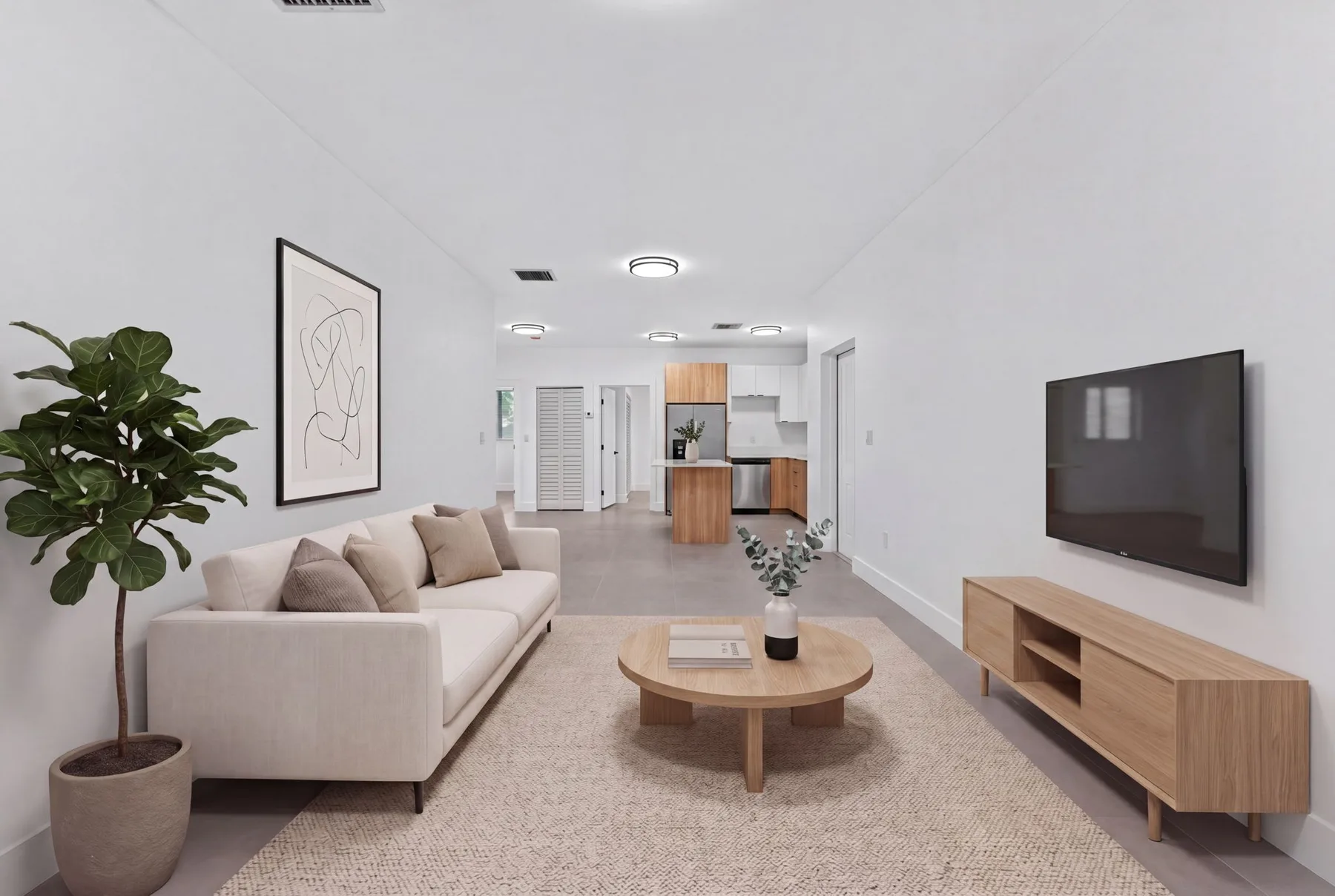Living room and kitchen of one of the units