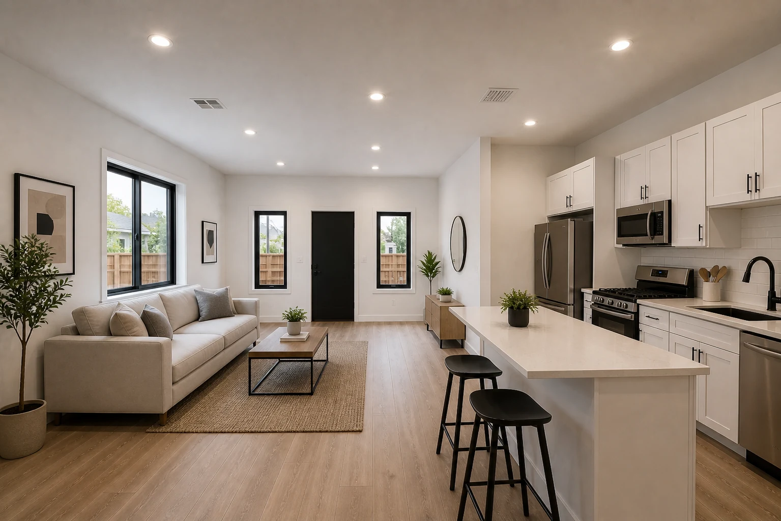 Living room and kitchen of one of the units