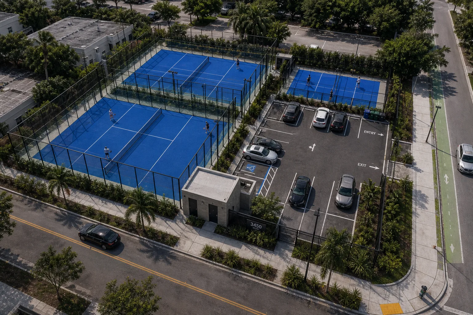 The padel courts and the parking from above